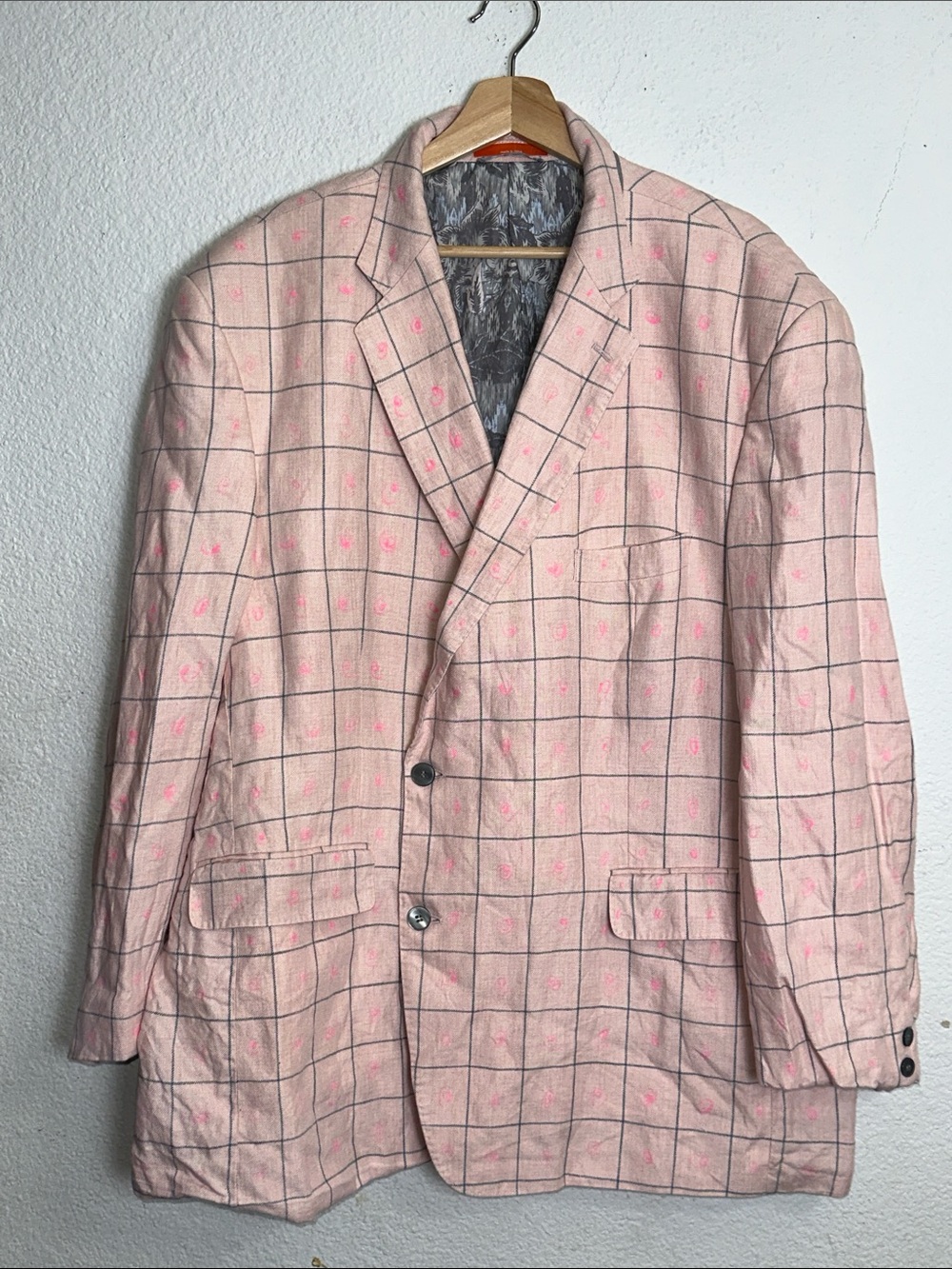 Tallia Linen Men’s Sport Coat Blazer Light Pink Windowpane Preppy Academia 54R